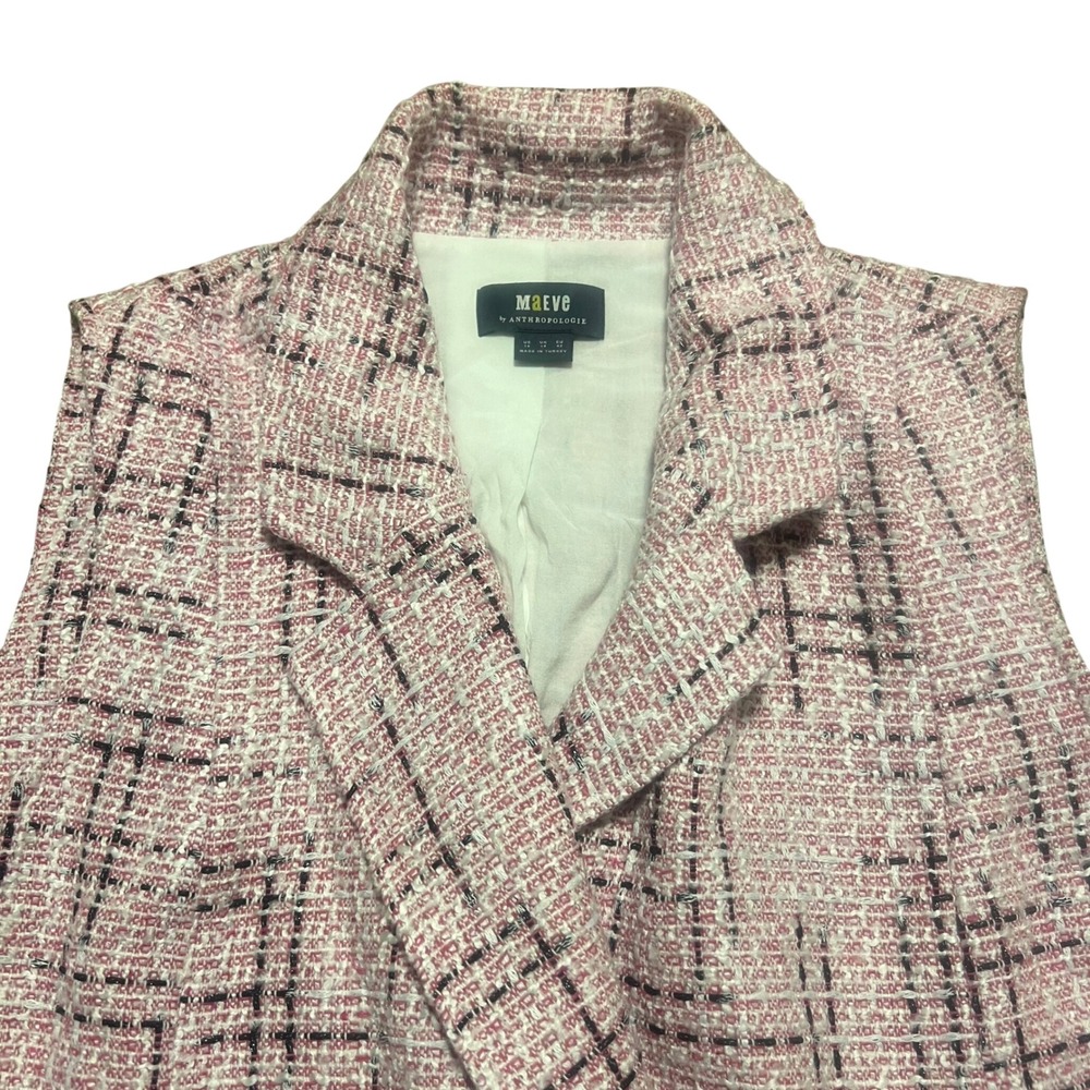 Maeve Anthropologie Pink Plaid Tweed Sleeveless Blazer‎ Vest Women US 10